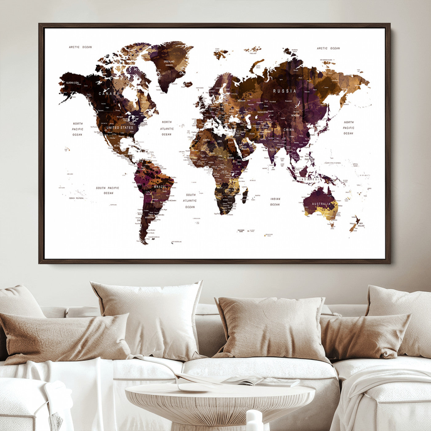 Push Pin World Map Canvas Print – Framed Wall Art for Couples to Track Their Travels – Anniversary Gift or Home Adventure Decor