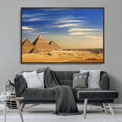 18193-MGV-CV-36X24-Majestic Ancient Wonders Wall Art Canvas Print, Golden Desert Under Endless Blue Sky Desert Sands Under Endless Blue Sky Artwork for Home Office