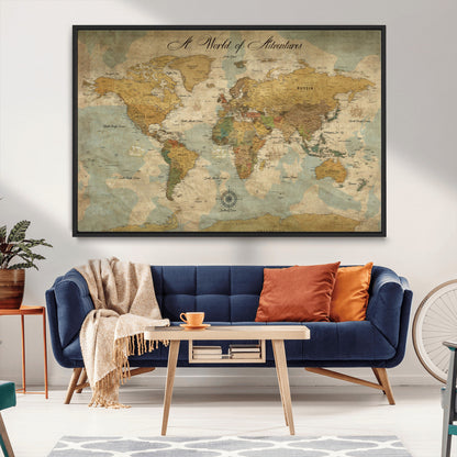 75690627-MGV-CV-36X24-Personalized World Map Print, Customizable Push Pin Framed World Map Print on Canvas - Custom Quote on Map Print,