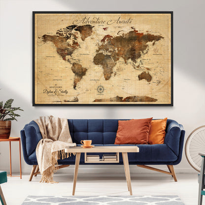 57497711-MGV-CV-36X24-Personalized World Map Canvas Print - Customizable Push Pin Framed World Map Print on Canvas - Custom Quote on Map Print