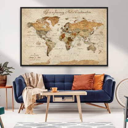 33700614-MGV-CV-36X24-Custom Push Pin World Map Wall Canvas Print, Personalized Uniqe Gift for Travel Tracker with Pins – Framed Custom Quotie Canvas for Home Office Decor