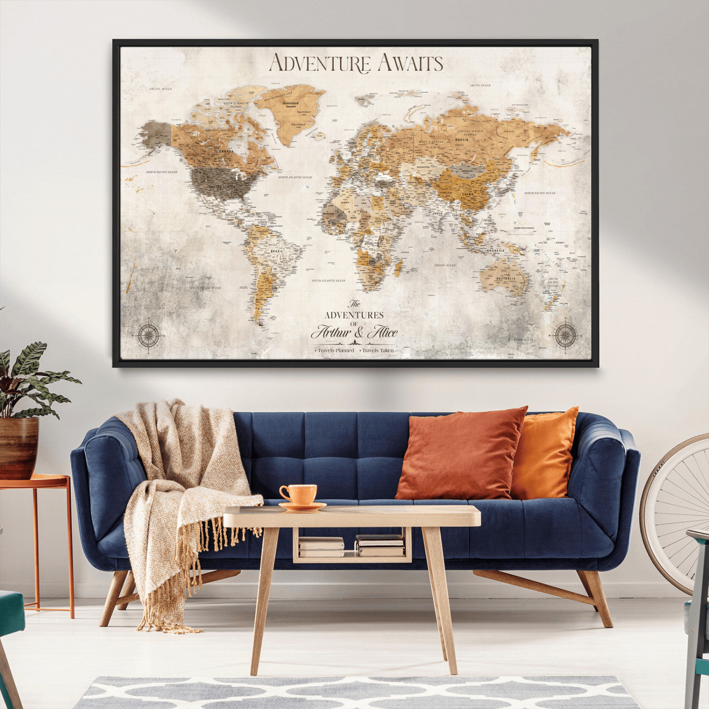 99422096-MGV-CV-30X20-Custom Push Pin World Map Wall Canvas Print – Personalized Travel Tracker with Pins – Framed Custom Quotie Canvas for Home Office Decor
