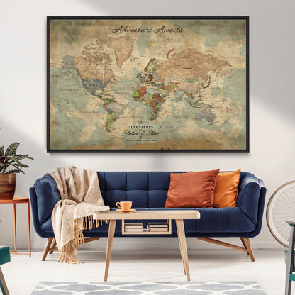 60798273-MGV-CV-30X20-Custom Push Pin World Map Wall Canvas Print – Personalized Travel Tracker with Pins – Framed Custom Quotie Canvas for Home Office Decor