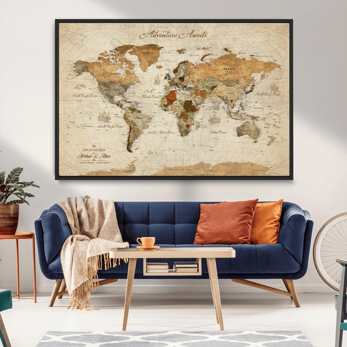 64295326-MGV-CV-30X20-Custom Push Pin World Map Wall Canvas Print – Personalized Travel Tracker with Pins – Framed Custom Quotie Canvas for Home Office Decor