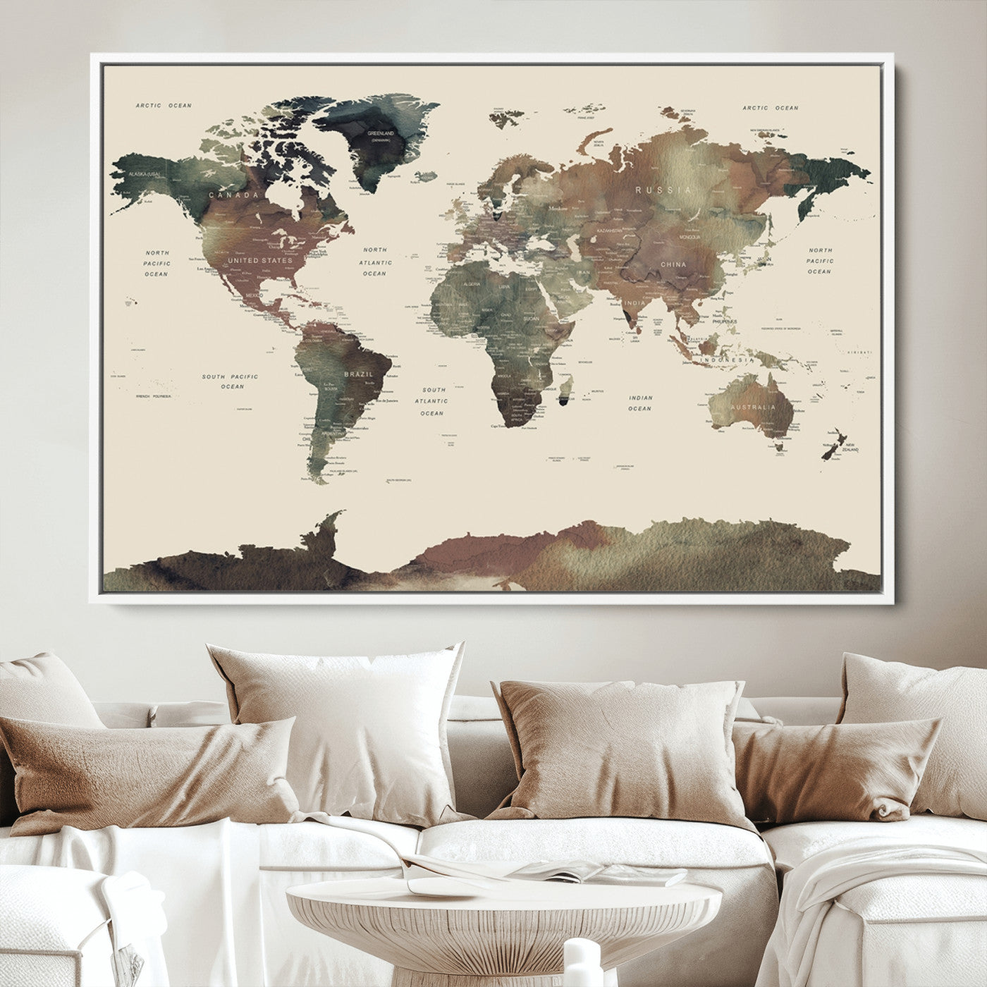 Push Pin World Map Canvas Print – Framed Wall Art for Couples to Track Their Travels – Anniversary Gift or Home Adventure Decor
