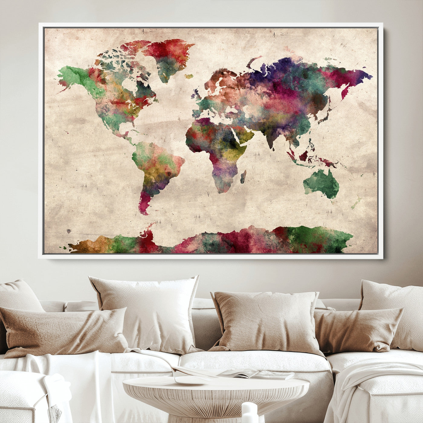 Push Pin World Map Canvas Print – Framed Wall Art for Couples to Track Their Travels – Anniversary Gift or Home Adventure Decor