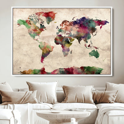 Push Pin World Map Canvas Print – Framed Wall Art for Couples to Track Their Travels – Anniversary Gift or Home Adventure Decor