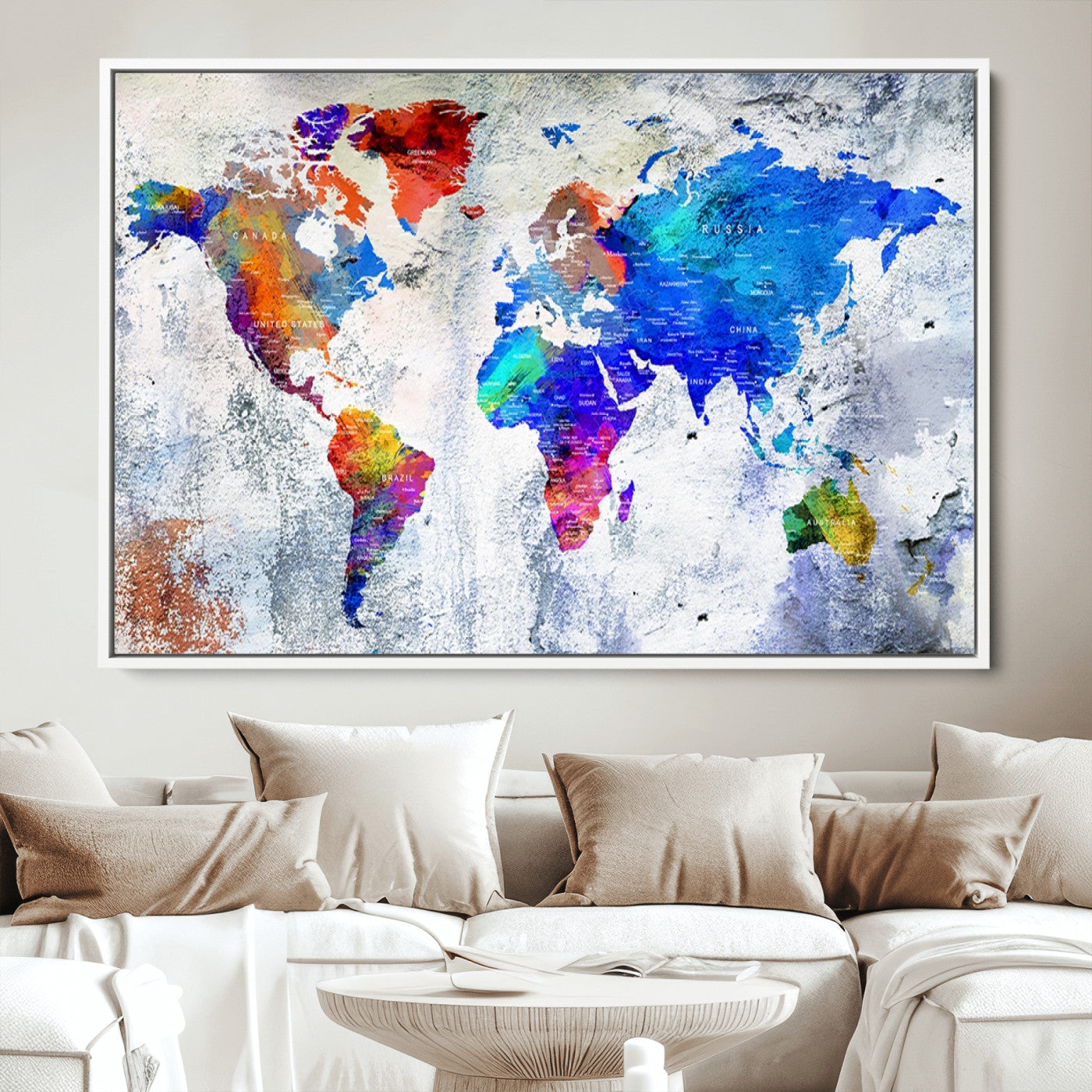 Push Pin World Map Canvas Print – Framed Wall Art for Couples to Track Their Travels – Anniversary Gift or Home Adventure Decor
