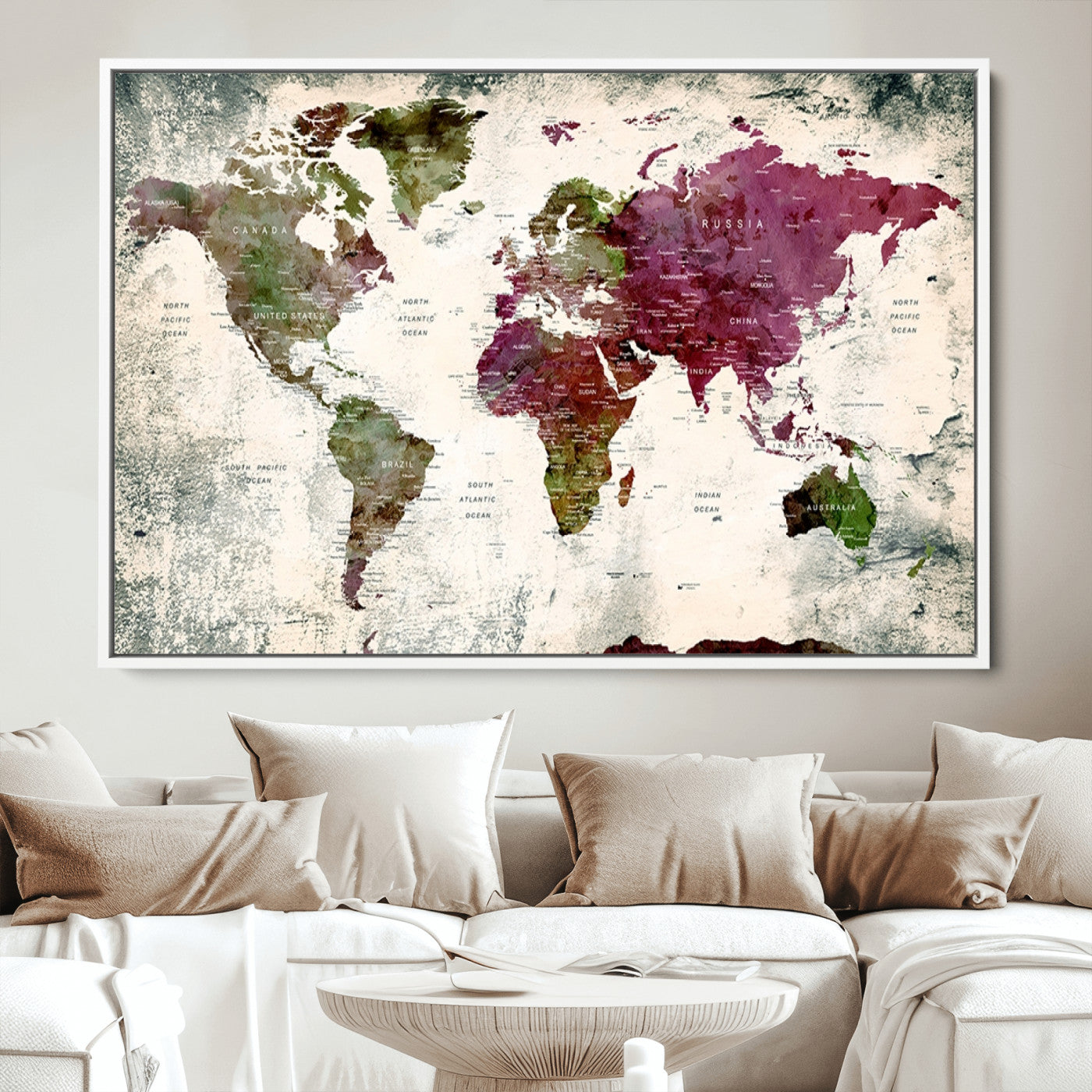 Push Pin World Map Canvas Print – Framed Wall Art for Couples to Track Their Travels – Anniversary Gift or Home Adventure Decor