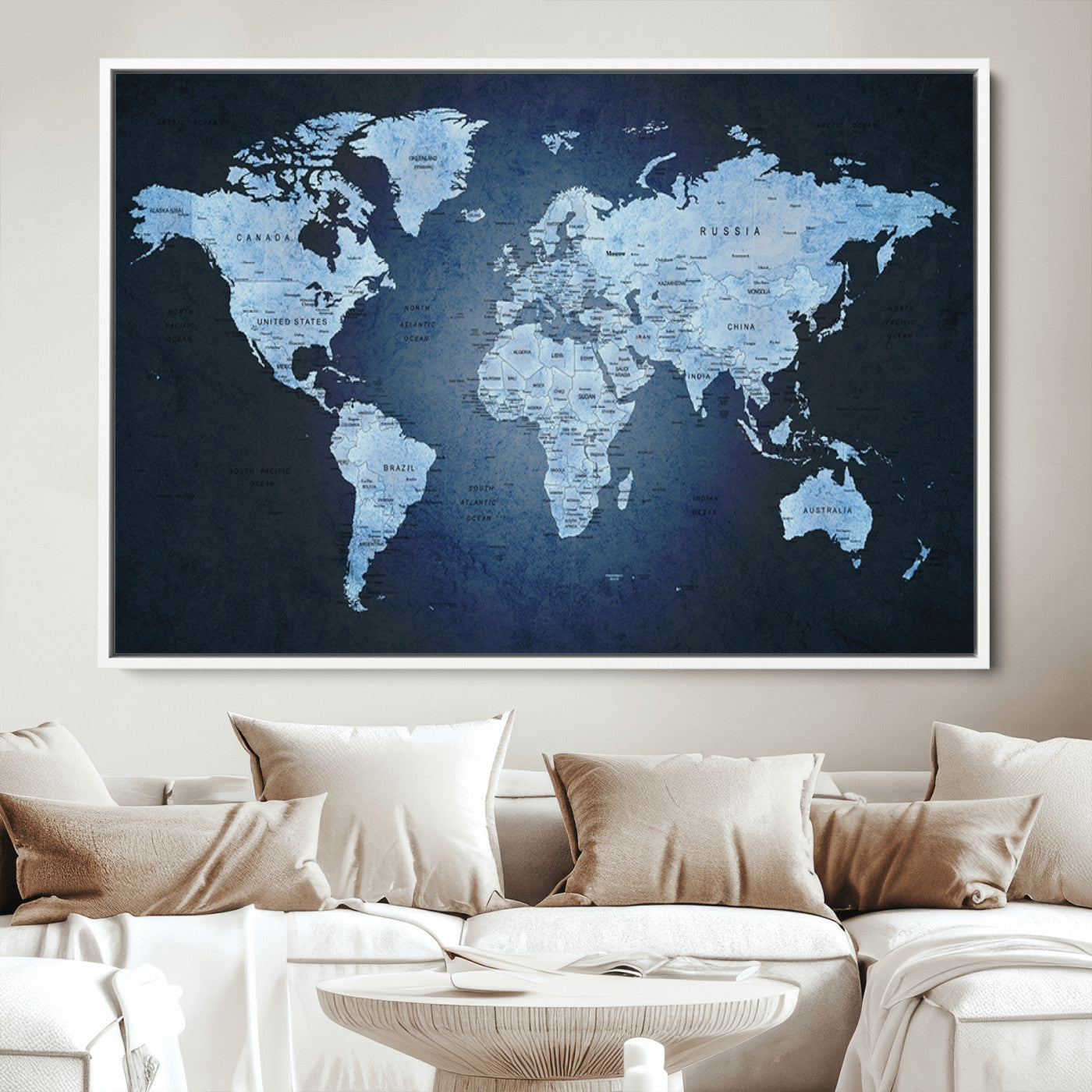 Push Pin World Map Canvas Print – Framed Wall Art for Couples to Track Their Travels – Anniversary Gift or Home Adventure Decor