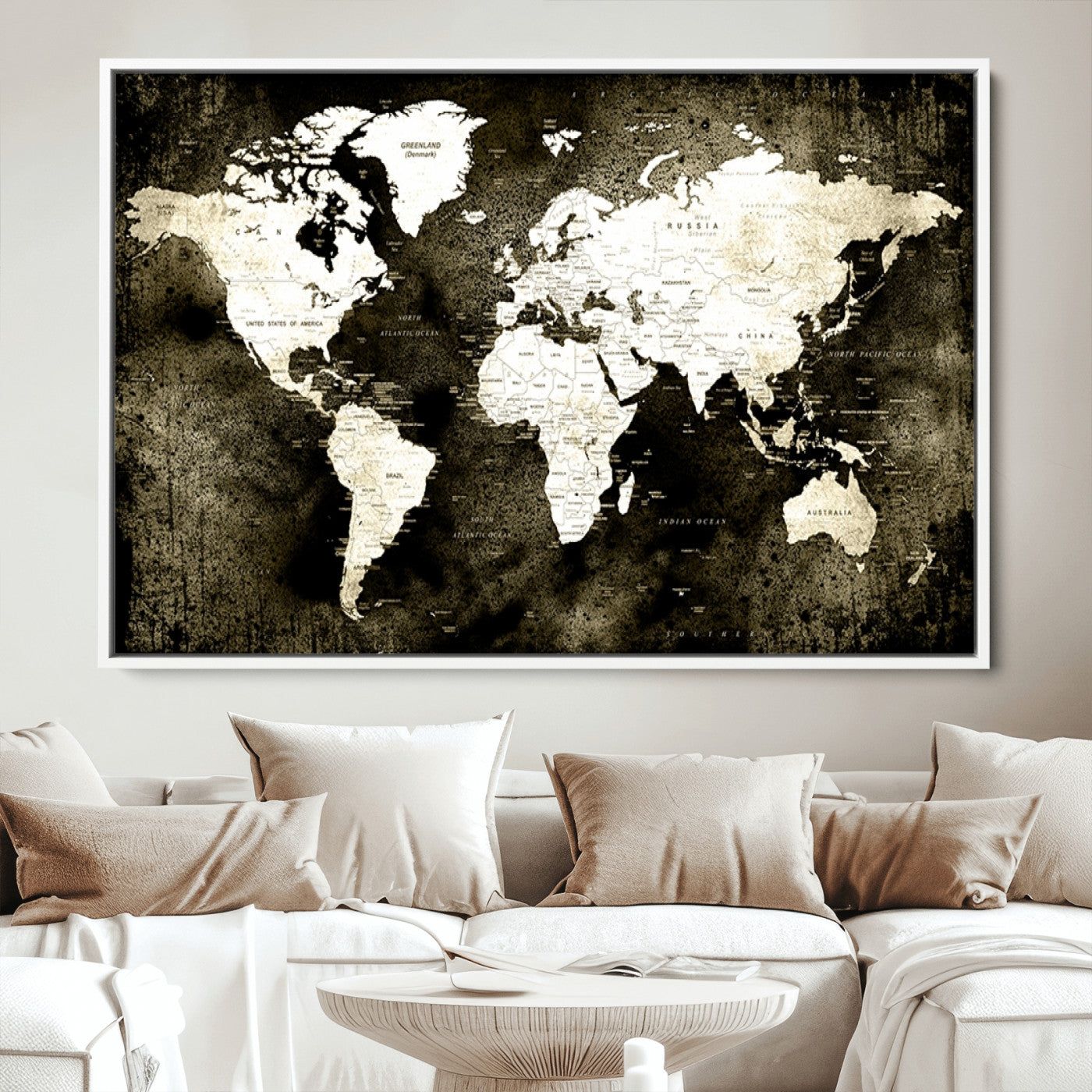 66737-MGV-CV-36X24-Push Pin World Map Canvas Print – Framed Wall Art for Couples to Track Their Travels – Anniversary Gift or Home Adventure Decor