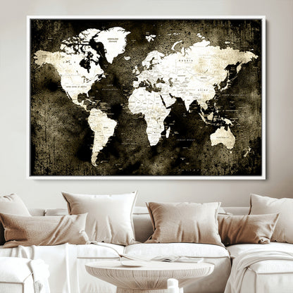 66737-MGV-CV-36X24-Push Pin World Map Canvas Print – Framed Wall Art for Couples to Track Their Travels – Anniversary Gift or Home Adventure Decor