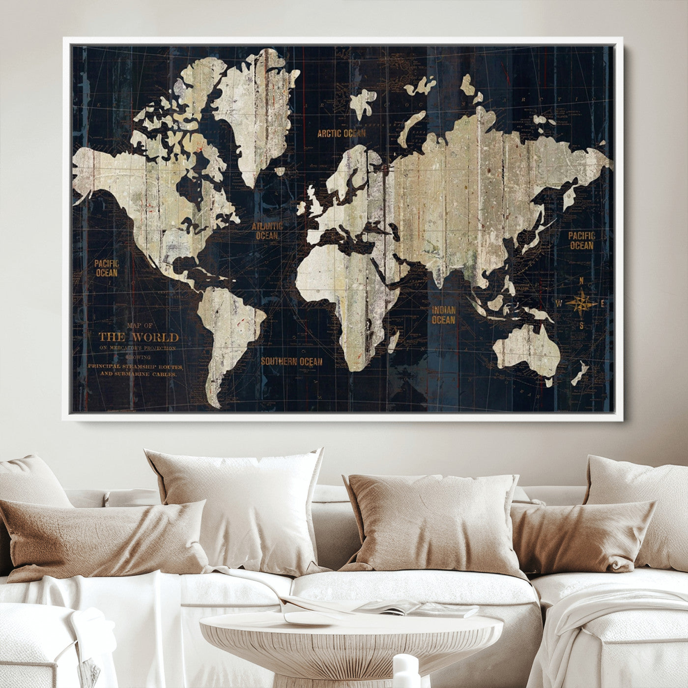 Push Pin World Map Canvas Print – Framed Wall Art for Couples to Track Their Travels – Anniversary Gift or Home Adventure Decor
