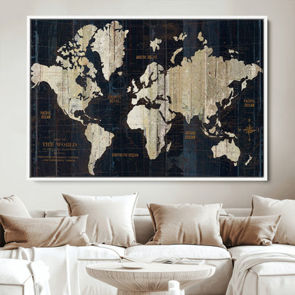 Push Pin World Map Canvas Print – Framed Wall Art for Couples to Track Their Travels – Anniversary Gift or Home Adventure Decor