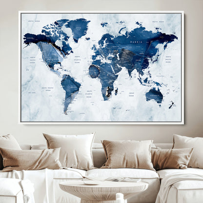 Push Pin World Map Canvas Print – Framed Wall Art for Couples to Track Their Travels – Anniversary Gift or Home Adventure Decor