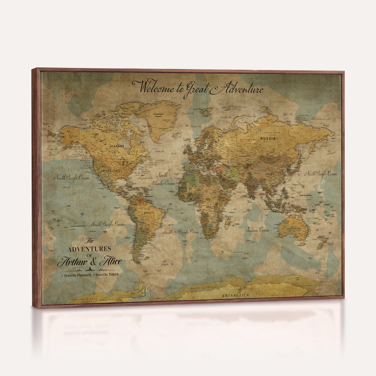 Custom Black Vintage Push Pin Travel Map Canvas Print, Kids Room Travel Map with Pins