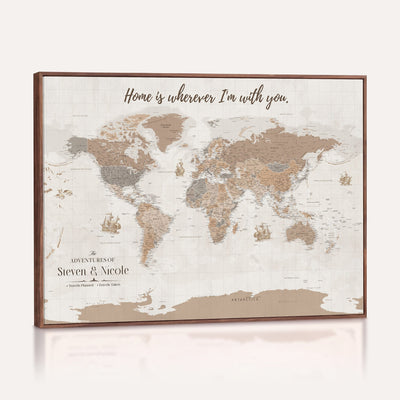 Personalized Push Pin Travel Map Canvas Print, Honeymoon and Anniversary Gift, Family Room and Hallway Decor