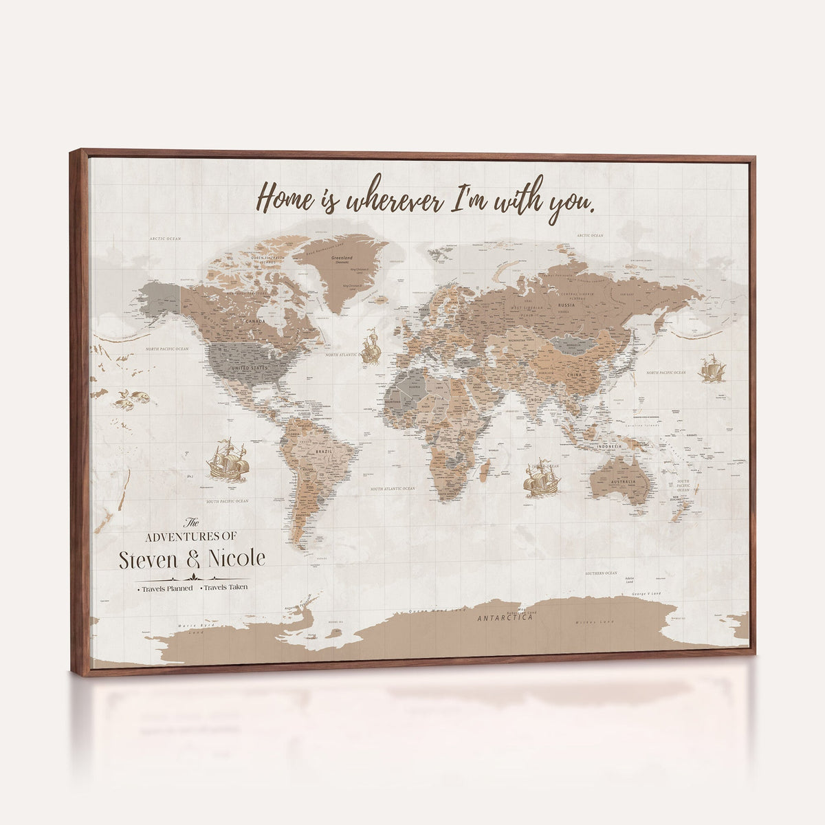 25831578-MGV-CV-36X24 - Custom Push Pin World Map Wall Art Canvas Print | Personalized Travel Tracker with Pins Framed Large for Home and Office Decor