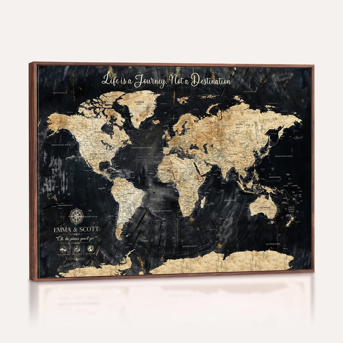 Custom Black Modern Push Pin World Map Wall Art, Next Trip Planner Map, Home Office and Entryway Decor