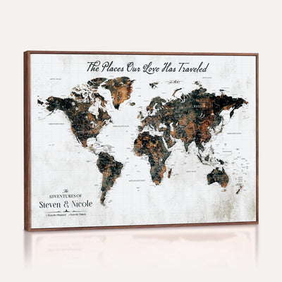 29090064-MGV-CV-36X24 - Custom Push Pin World Map Wall Art Canvas Print | Personalized Travel Tracker with Pins Framed Large for Home and Office Decor
