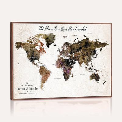 34345515-MGV-CV-36X24 - Custom Push Pin World Map Wall Art Canvas Print | Personalized Travel Tracker with Pins Framed Large for Home and Office Decor