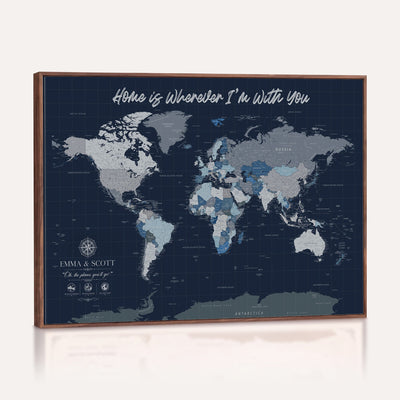 NEWMAP-18-MGV-CV-36X24 - Custom Push Pin World Map Wall Art Canvas Print | Personalized Travel Tracker with Pins Framed Large Print - NEWMAP-18