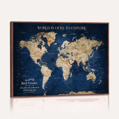 35296308-MGV-CV-36X24 - Custom Push Pin World Map Wall Art Canvas Print | Personalized Travel Tracker with Pins Framed Large for Home and Office Decor