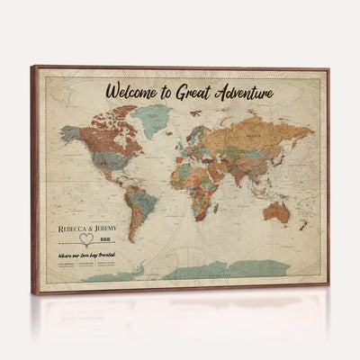 Large Personalized Beige Minimalist Push Pin World Map Wall Art, Next Trip Planner Map, Bedroom and Home Office Decor
