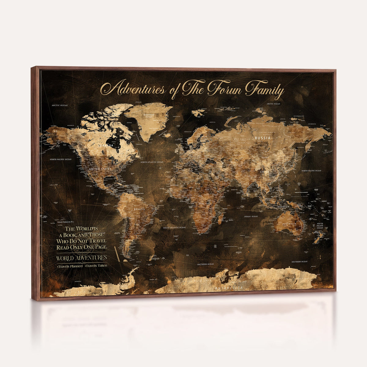 20594960-MGV-CV-36X24 - Custom Push Pin World Map Wall Art Canvas Print | Personalized Travel Tracker with Pins Framed Large for Home and Office Decor