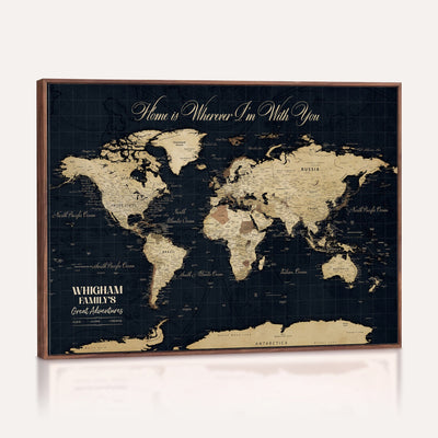 Personalized Framed Beige Geometric Push Pin World Map Wall Art, Couples Countries Visited Map, Bedroom and Hallway Decor