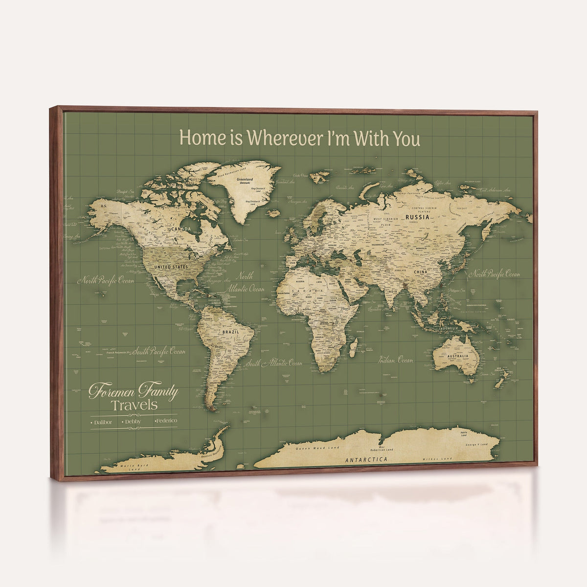 88521244-MGV-CV-36X24 - Custom Push Pin World Map Wall Art Canvas Print | Personalized Travel Tracker with Pins Framed Large for Home and Office Decor