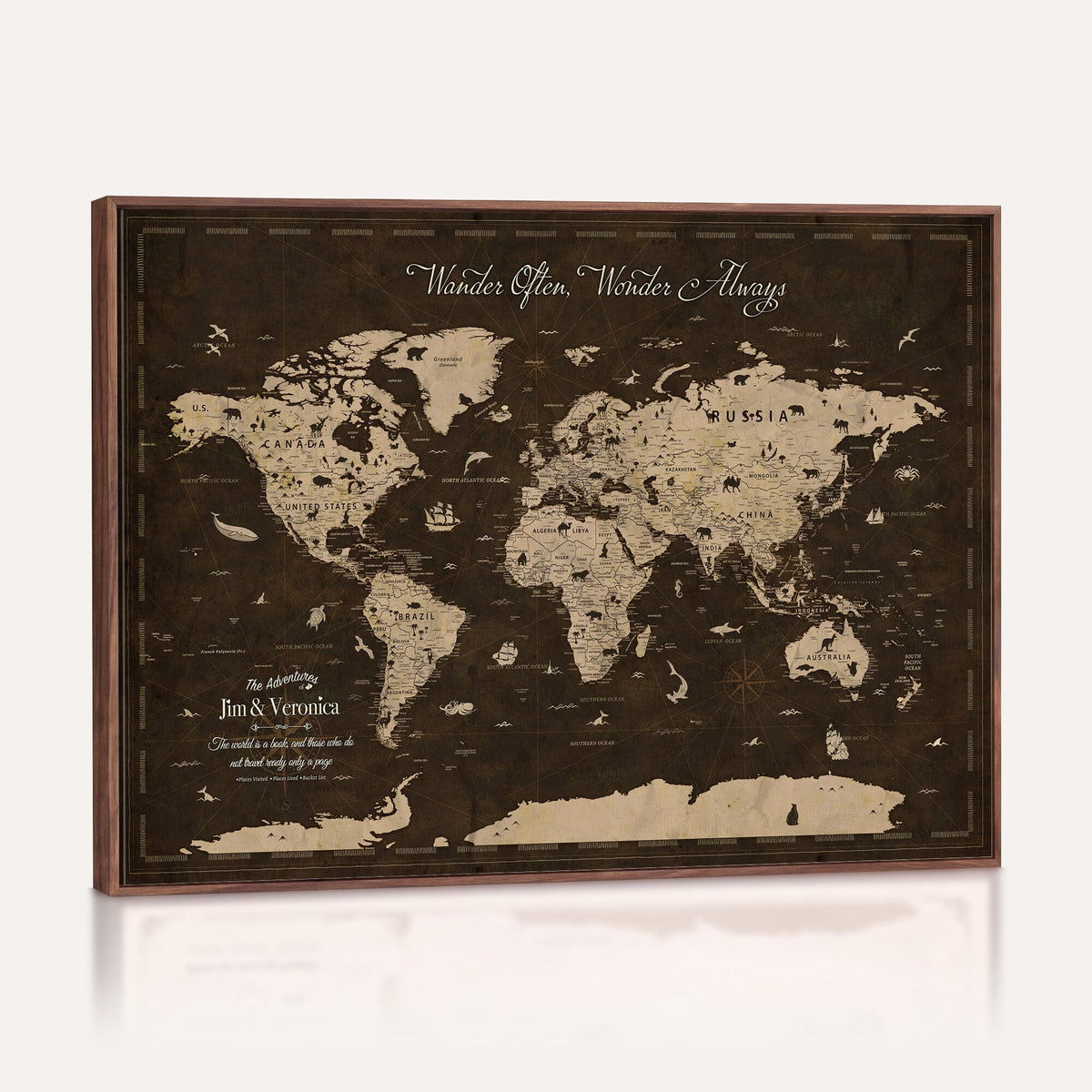 20091587-MGV-CV-36X24 - Custom Push Pin World Map Wall Art Canvas Print | Personalized Travel Tracker with Pins Framed Large for Home and Office Decor