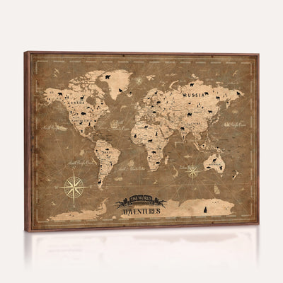 16235283-MGV-CV-36X24 - Custom World Travel Map Wall Art with Pins, Family Travel Tracker, Living Room and Bedroom Decor