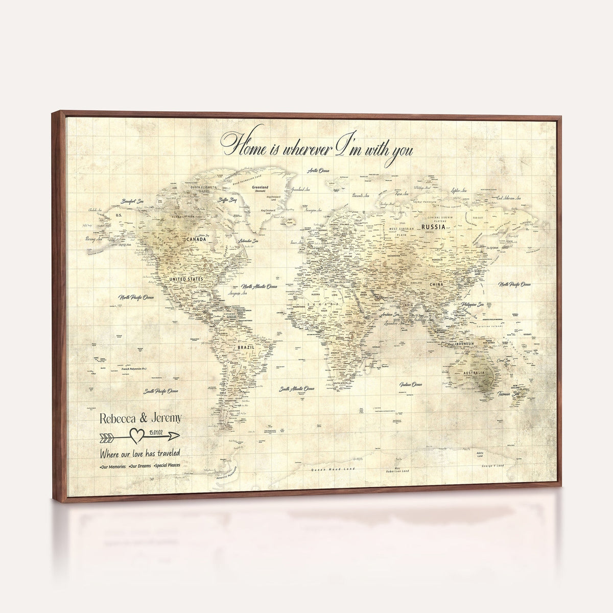Personalized Beige Modern Push Pin World Map Wall Art, Honeymoon and Anniversary Gift, Bedroom and Study Decor