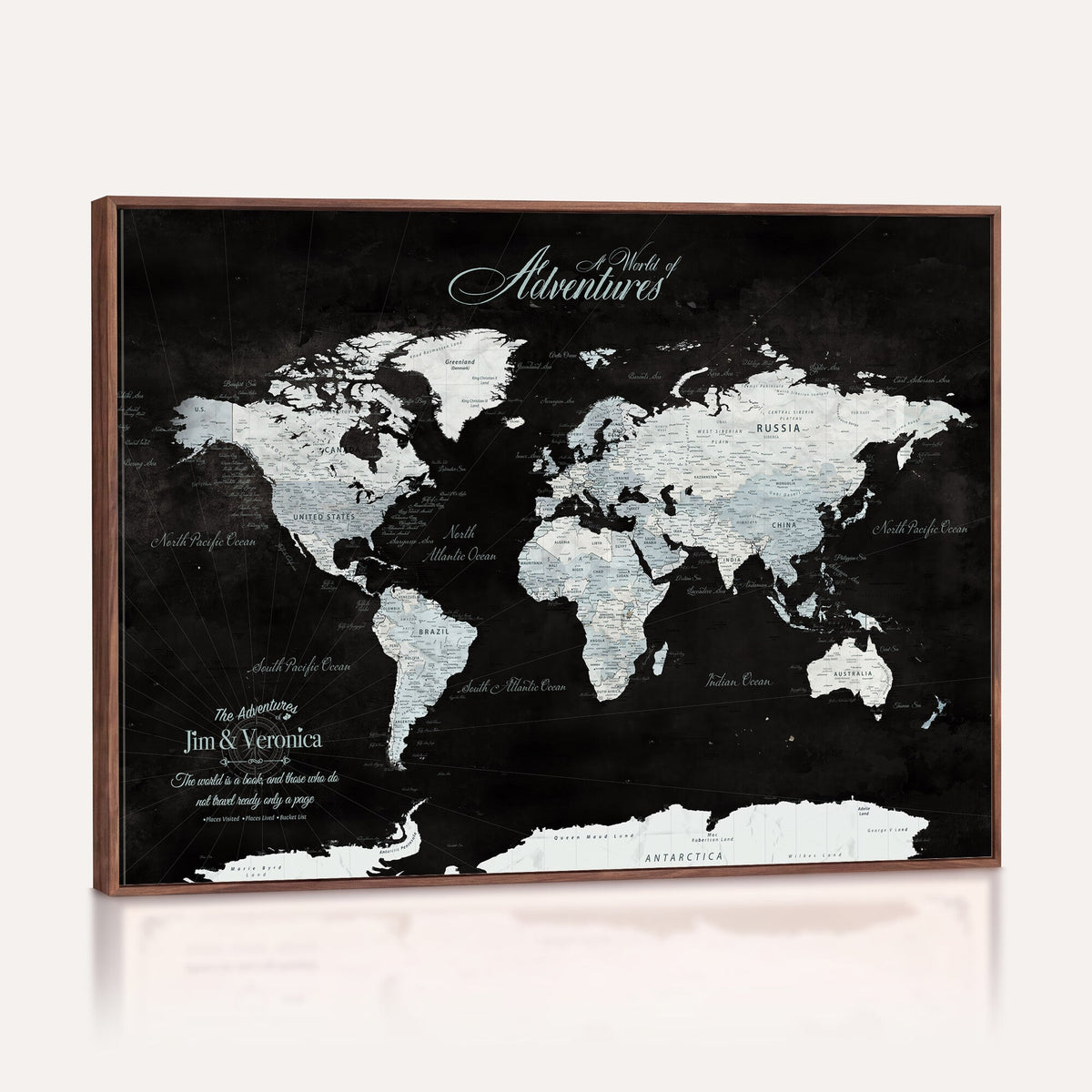 Custom Beige World Travel Map Wall Art with Pins, Places Visited Tracker, Bedroom and Home Office Decor