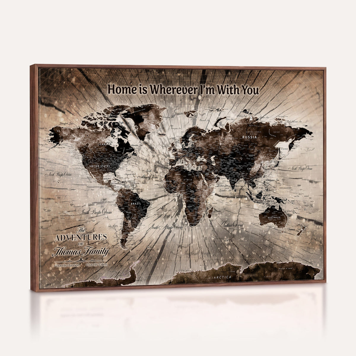 Personalized Push Pin World Map Wall Art Canvas Print, Customizable Framed Travel Map - NEWMAP-085