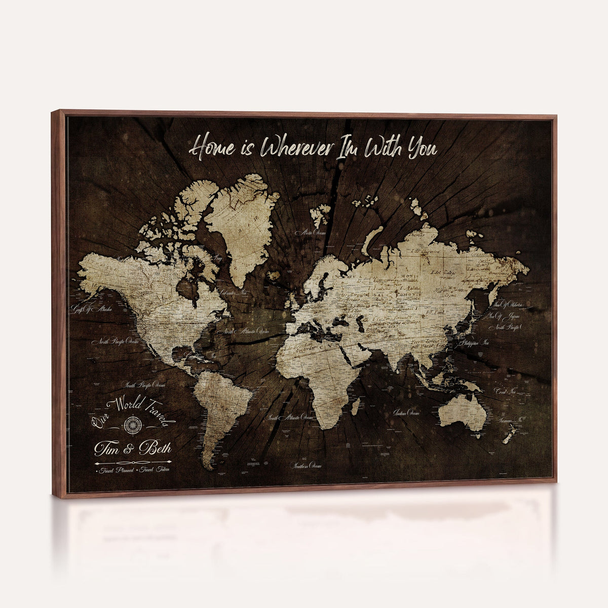 Personalized Watercolor Push Pin World Map Canvas Wall Art, Custom Framed Travel Map - NEWMAP-094