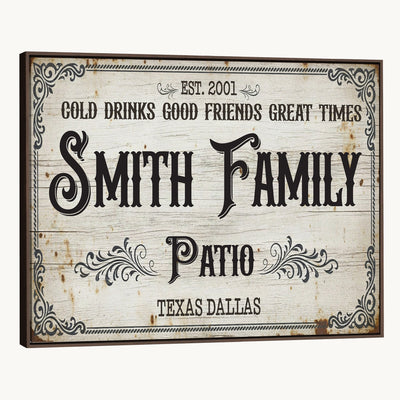 82858529-MGV-CV-36X24 - Custom Family Patio Sign Wall Art Canvas Print, Personalized Rustic Backyard Decor