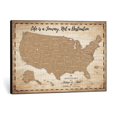 19102499-MGV-CV-36X24 - Personalized USA Push Pin Travel Map, Custom United States Map, Push Pin Map, USA Bucket List Map, Anniversary Gift | Couple Travel Map Wall Art