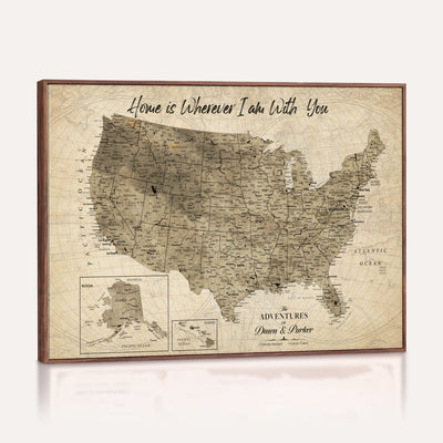 25440520-MGV-CV-36X24 - Detailed Personalized Push Pin United States Map Wall Art, States Visited Map, Office and Hallway Decor