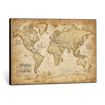 60956619-MGV-CV-36X24 - Custom Push Pin World Map Canvas Print | Personalized Travel Map Wall Art