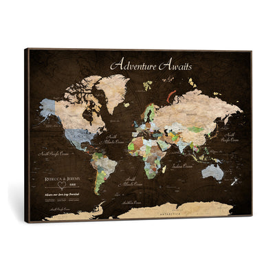 95753799-MGV-CV-36X24 - Custom Push Pin World Map Canvas Print | Personalized Travel Map Wall Art