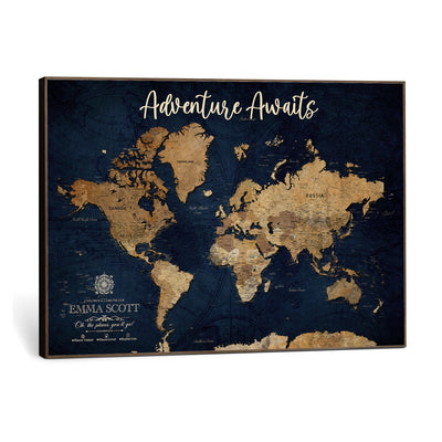44399597-MGV-CV-36X24 - Custom Push Pin World Map Canvas Print | Personalized Travel Map Wall Art