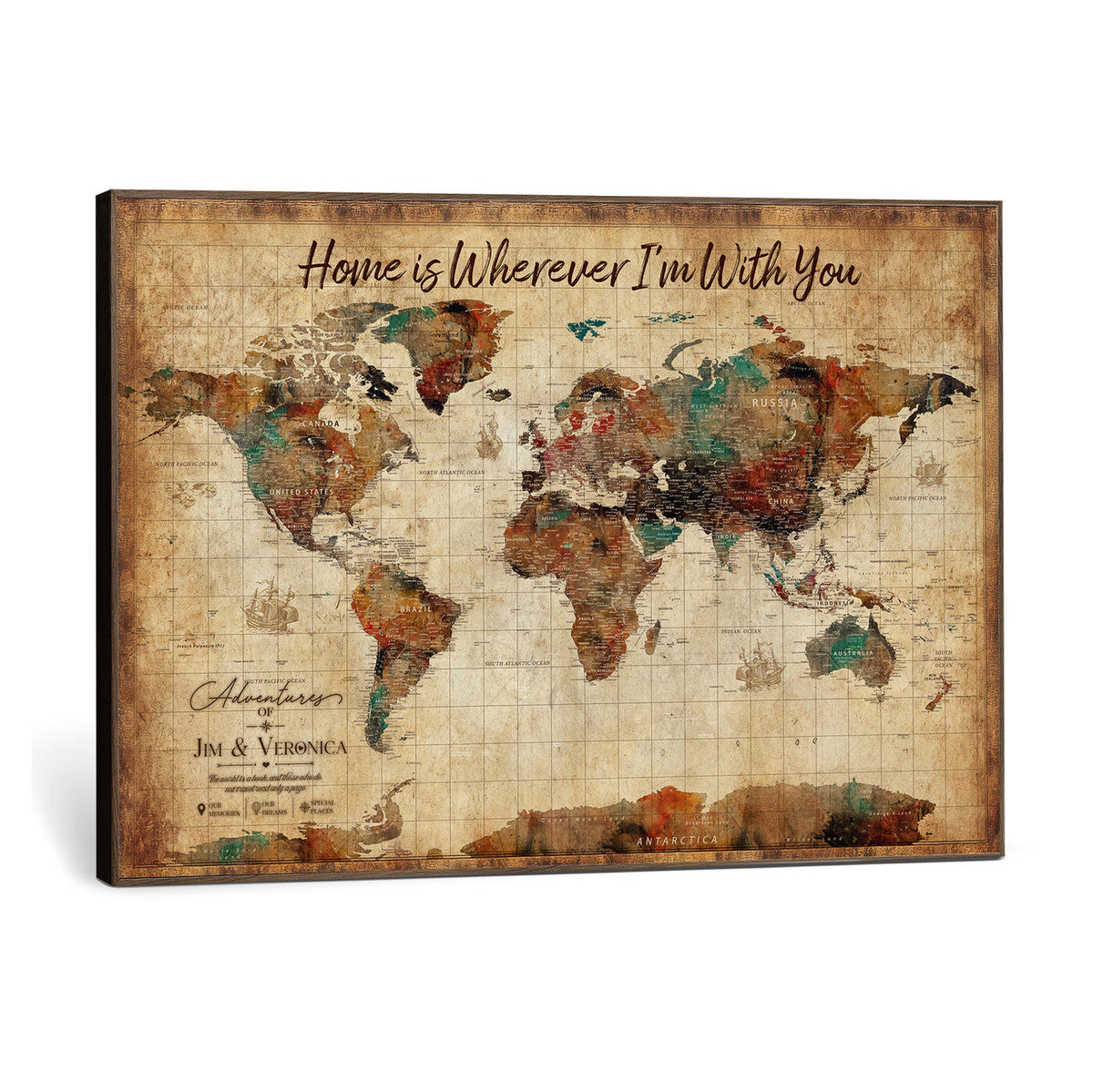 48389322-MGV-CV-36X24 - Custom Push Pin World Map Canvas Print | Personalized Travel Map Wall Art