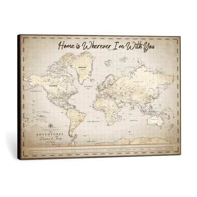 40086720-MGV-CV-36X24 - Custom Push Pin World Map Canvas Print | Personalized Travel Map Wall Art