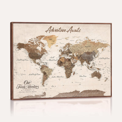 84865191-MGV-CV-36X24 - Our Family Adventures Push Pin World Map Wall Art Canvas Print - Family Travel Tracker Map with Pins