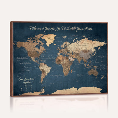 86810631-MGV-CV-36X24 - Our Family Adventures Push Pin World Map Wall Art Canvas Print - Family Travel Tracker Map with Pins