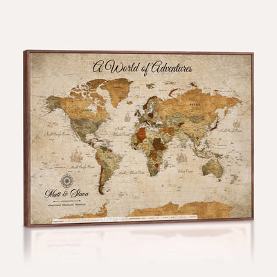 88768647-MGV-CV-36X24 - Extra Large Framed Personalize Push Pin World Map Wall Art Canvas Print for Travel Tracking