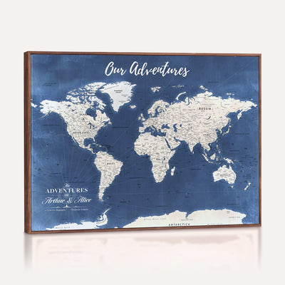 75405527-MGV-CV-36X24 - Extra Large Framed Personalize Push Pin World Map Wall Art Canvas Print for Travel Tracking - NEWMAP-113A