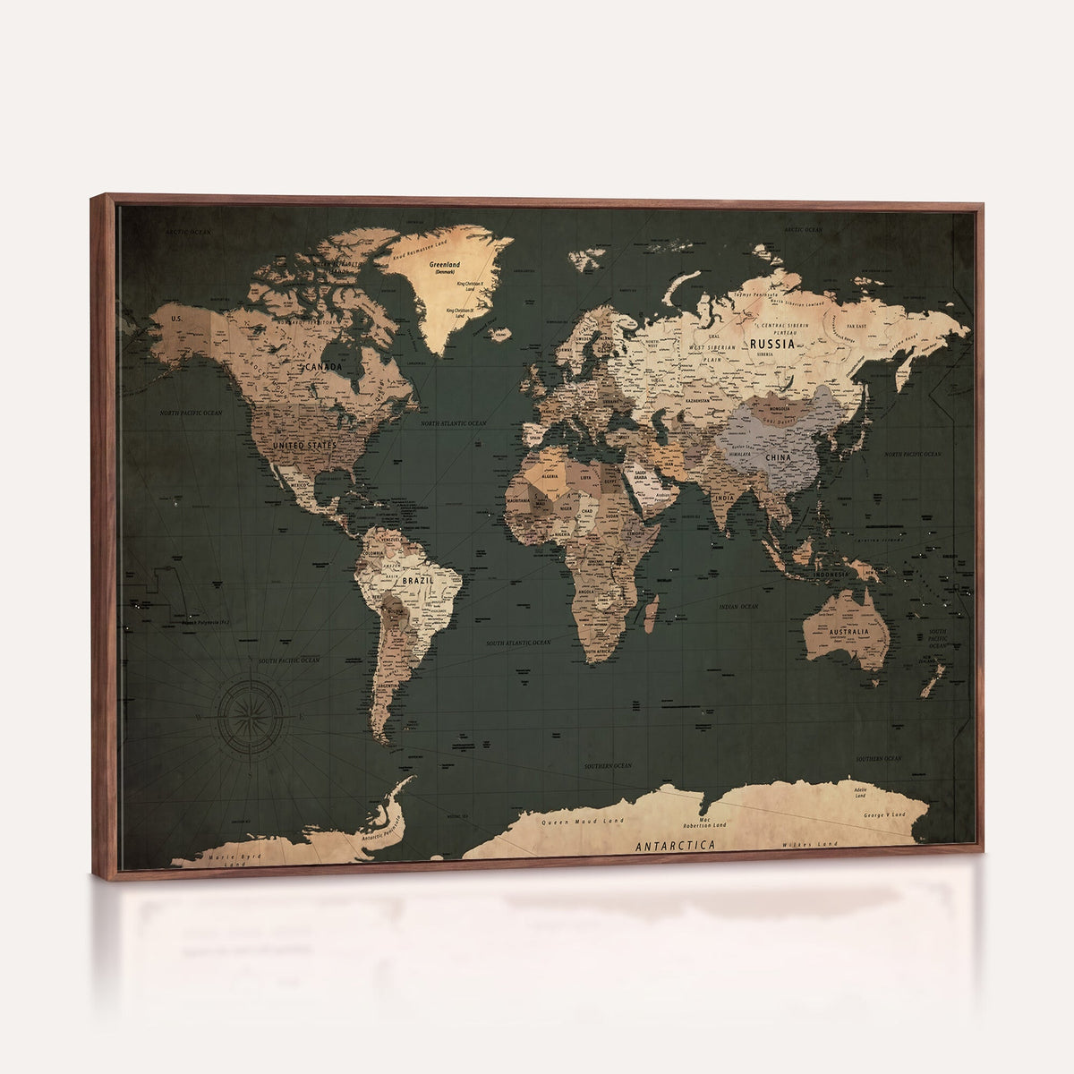 42327656-MGV-CV-36X24 - Extra Large Framed Personalize Push Pin World Map Wall Art Canvas Print for Travel Tracking - NEWMAP-116